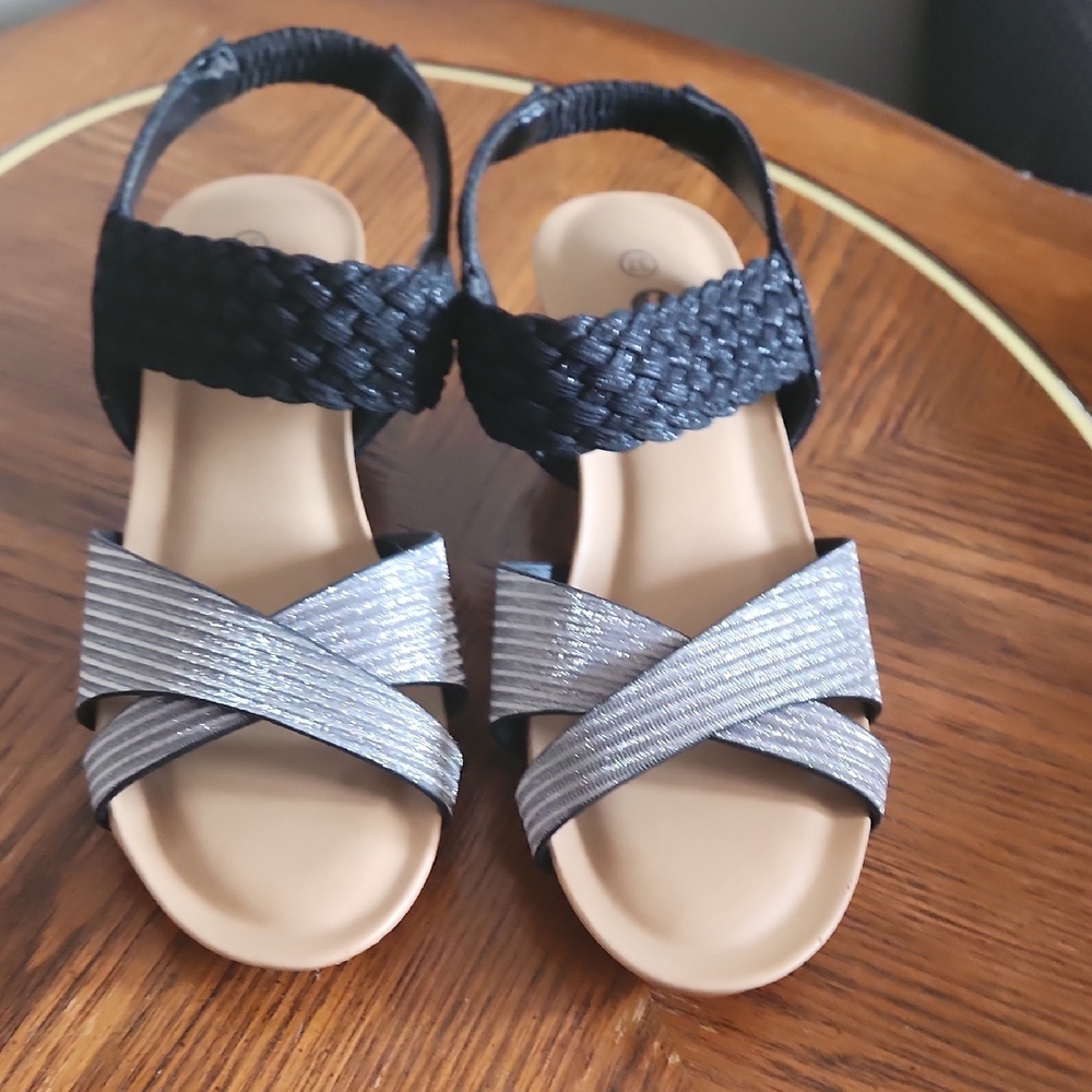 Stylish Black and Silver Sandals Size 37 US Size 6.5